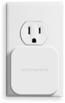 Photo of electrical outlet with an Occuspace occupancy sensor plugged in.