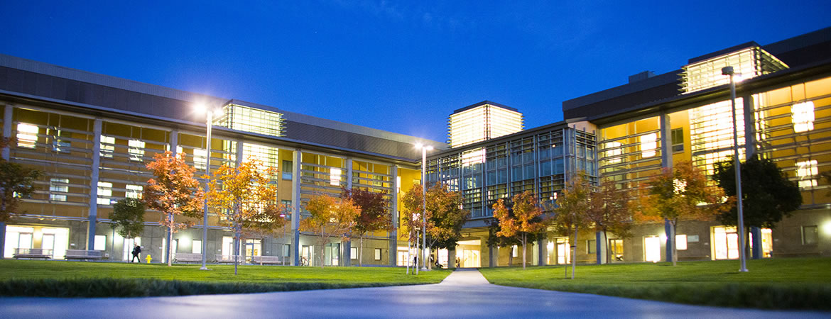 Night shot of Science and Engineering buildings.